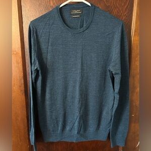 Zara Men's medium Deep Blue Crewneck wool Sweater EUC
